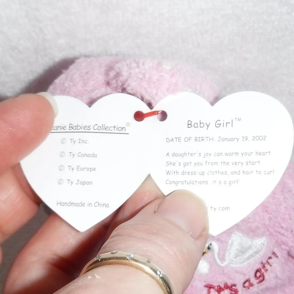 Ty Beanie Baby Baby Girl Bear Small Pink Excellent It's A Girl Swan 2002 - Picture 2 of 5